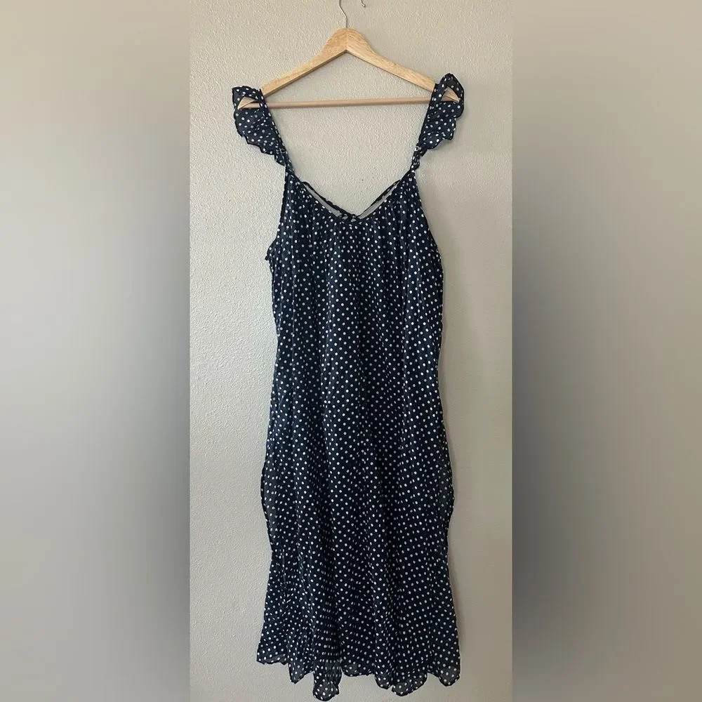 J Crew Beach Navy Polka Dot 100% Cotton Swim Coverup Dress Size L / XL
